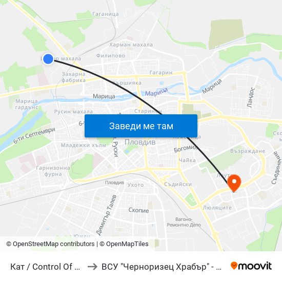 Кат / Control Of Auto Transport (1034) to ВСУ "Черноризец Храбър" - Архитектурен факултет гр.Пловдив map