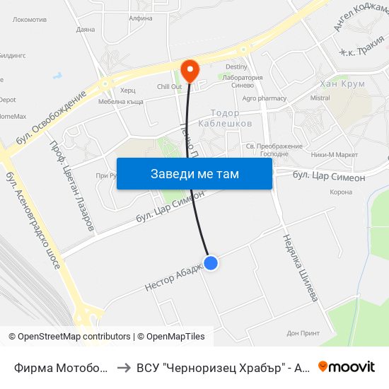 Фирма Мотобойс / Motoboys (331) to ВСУ "Черноризец Храбър" - Архитектурен факултет гр.Пловдив map
