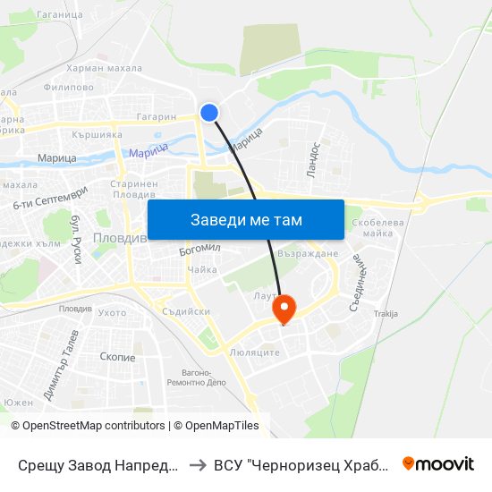 Срещу Завод Напредък / Opposite Napredak Factory (183) to ВСУ "Черноризец Храбър" - Архитектурен факултет гр.Пловдив map