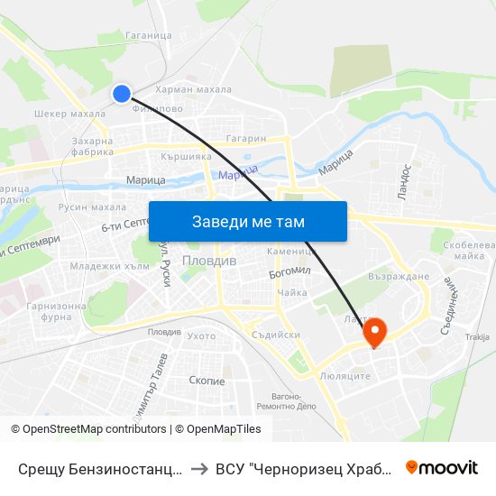 Срещу Бензиностанцията / Opposite the Gas Station (454) to ВСУ "Черноризец Храбър" - Архитектурен факултет гр.Пловдив map