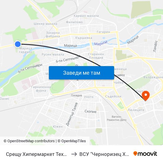 Срещу Хипермаркет Техномаркет / Opposite Technomarket Hypermarket (337) to ВСУ "Черноризец Храбър" - Архитектурен факултет гр.Пловдив map