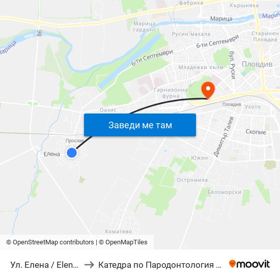 Ул. Елена / Elena St. (486) to Катедра по Пародонтология @ФДМ Пловдив map