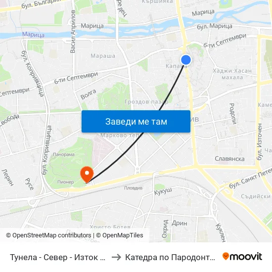 Тунела - Север - Изток / Tunela - Sever - East (47) to Катедра по Пародонтология @ФДМ Пловдив map