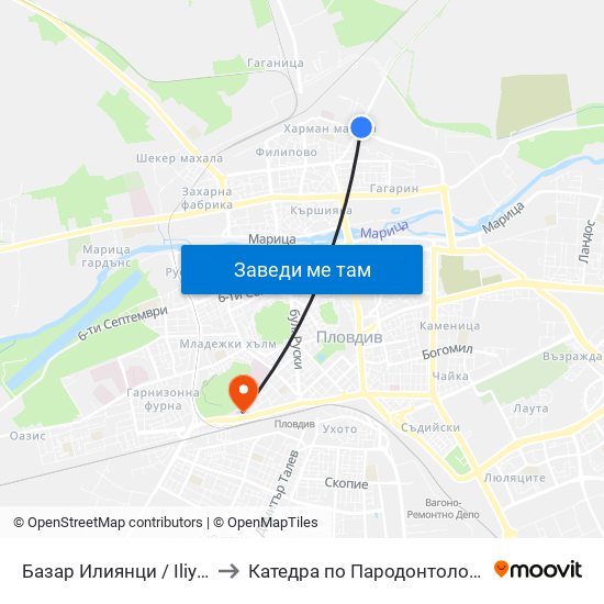 Базар Илиянци / Iliyantsi Store (225) to Катедра по Пародонтология @ФДМ Пловдив map