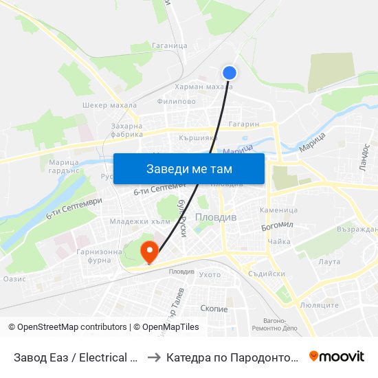 Завод Еаз / Electrical Equipment Plant (226) to Катедра по Пародонтология @ФДМ Пловдив map