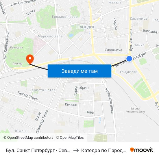 Бул. Санкт Петербург - Север / Saint Petersburg Blvd - North (323) to Катедра по Пародонтология @ФДМ Пловдив map