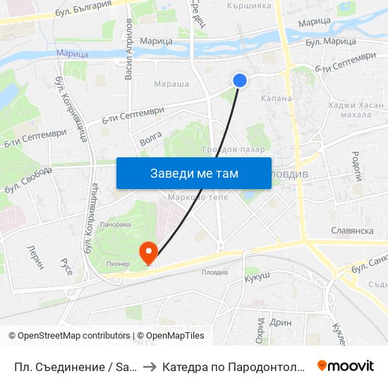 Пл. Съединение / Saedinenie Sq. (141) to Катедра по Пародонтология @ФДМ Пловдив map