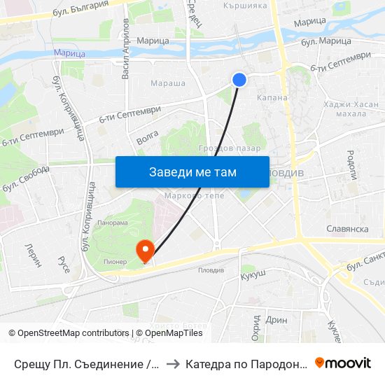 Срещу Пл. Съединение / Opposite Saedinenie Sq. (118) to Катедра по Пародонтология @ФДМ Пловдив map