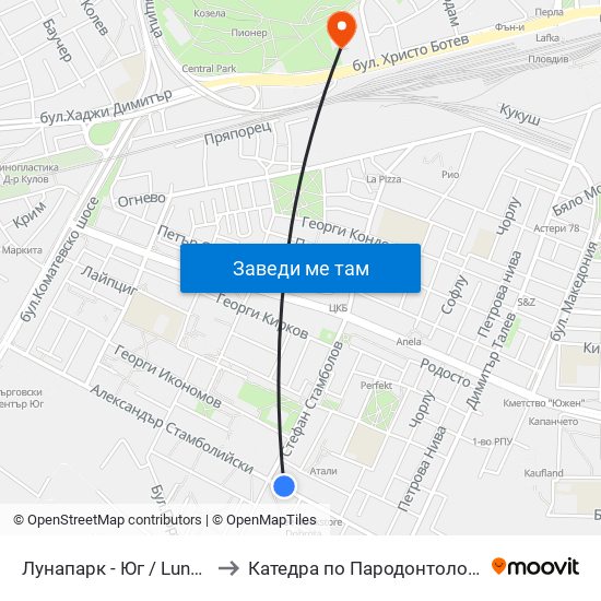 Лунапарк - Юг / Lunapark - South (20) to Катедра по Пародонтология @ФДМ Пловдив map