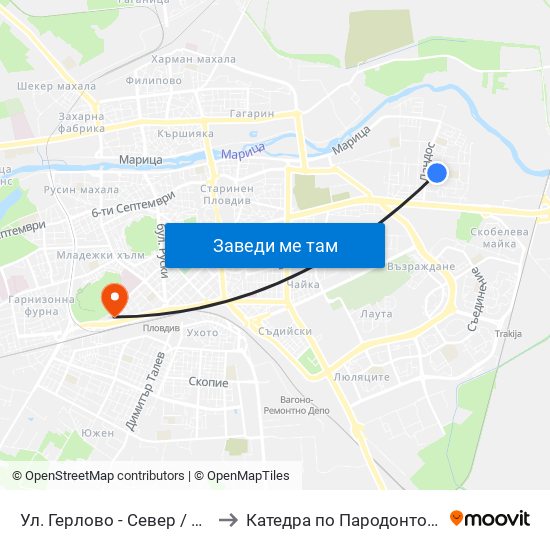 Ул. Герлово - Север / Gerlovo St - North (430) to Катедра по Пародонтология @ФДМ Пловдив map