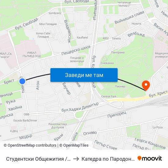 Студентски Общежития / Student Accommodation (389) to Катедра по Пародонтология @ФДМ Пловдив map