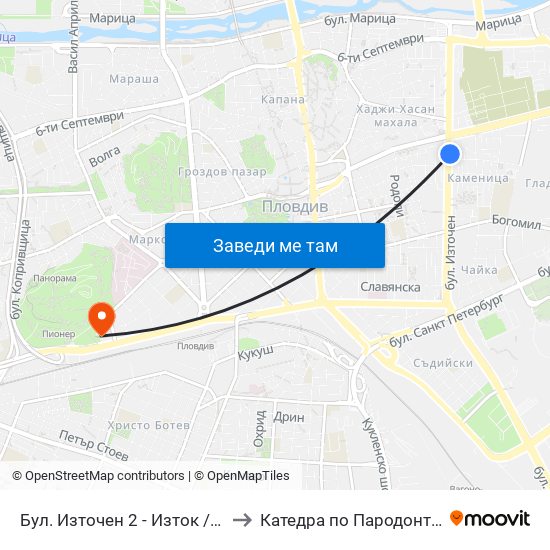 Бул. Източен 2 - Изток / Iztochen Blvd. 2 - East (292) to Катедра по Пародонтология @ФДМ Пловдив map