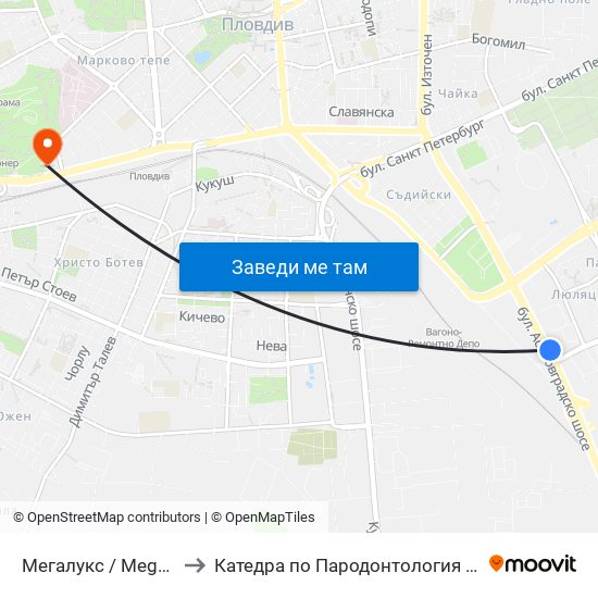 Мегалукс / Megaluks (356) to Катедра по Пародонтология @ФДМ Пловдив map