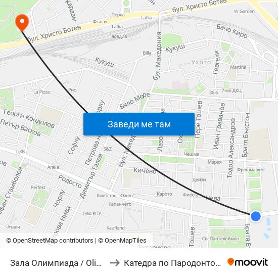 Зала Олимпиада / Olimpiada Sports Hall (62) to Катедра по Пародонтология @ФДМ Пловдив map