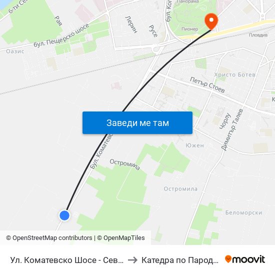 Ул. Коматевско Шосе - Север / Komatevsko Shosse St. - North (27) to Катедра по Пародонтология @ФДМ Пловдив map