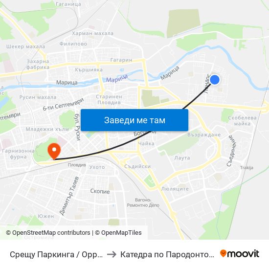 Срещу Паркинга / Opposite the Parking (164) to Катедра по Пародонтология @ФДМ Пловдив map
