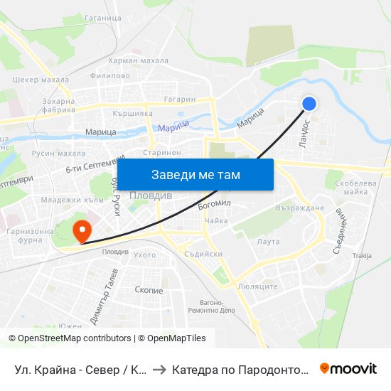 Ул. Крайна - Север / Krayna St - North (161) to Катедра по Пародонтология @ФДМ Пловдив map