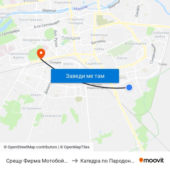 Срещу Фирма Мотобойс / Opposite Motoboys (341) to Катедра по Пародонтология @ФДМ Пловдив map