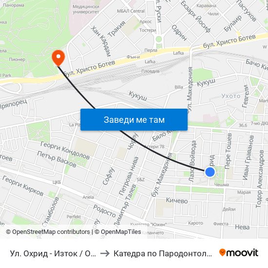 Ул. Охрид - Изток / Ohrid St - East (380) to Катедра по Пародонтология @ФДМ Пловдив map
