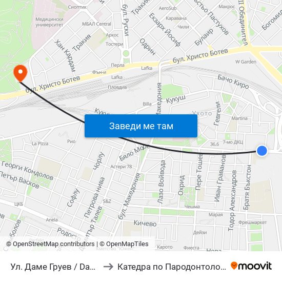 Ул. Даме Груев / Dame Gruev St. (376) to Катедра по Пародонтология @ФДМ Пловдив map