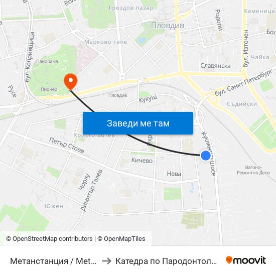 Метанстанция / Methane Station (279) to Катедра по Пародонтология @ФДМ Пловдив map