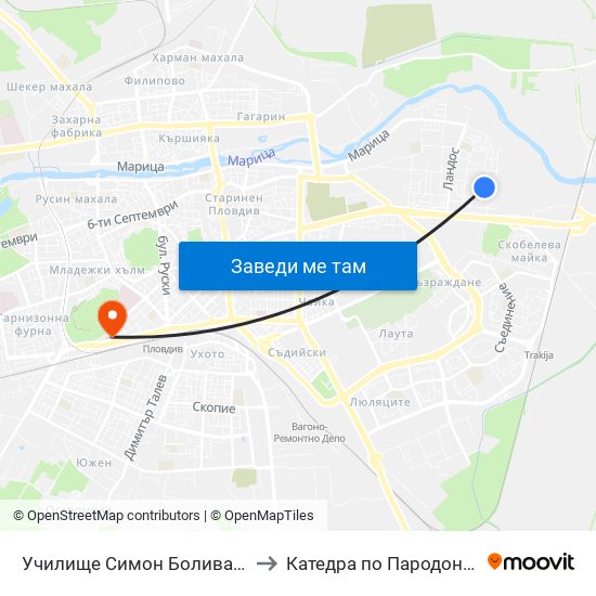 Училище Симон Боливар / Simon Bolivar School (129) to Катедра по Пародонтология @ФДМ Пловдив map