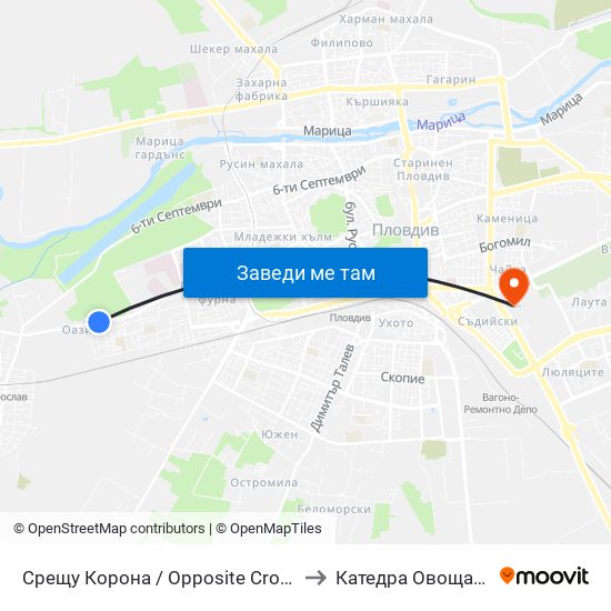 Срещу Корона / Opposite Crown (175) to Катедра Овощарство map