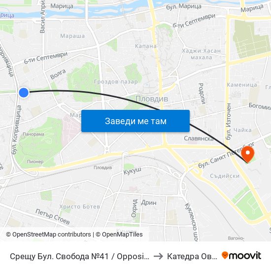 Срещу Бул. Свобода №41 / Opposite 41 Svoboda Blvd. (266) to Катедра Овощарство map