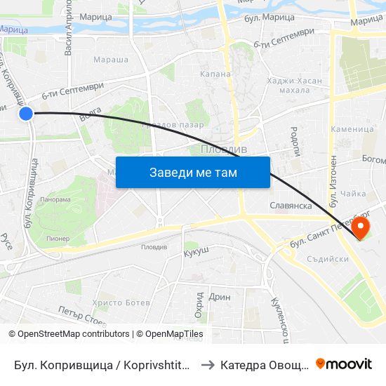 Бул. Копривщица / Koprivshtitsa Blvd. (241) to Катедра Овощарство map