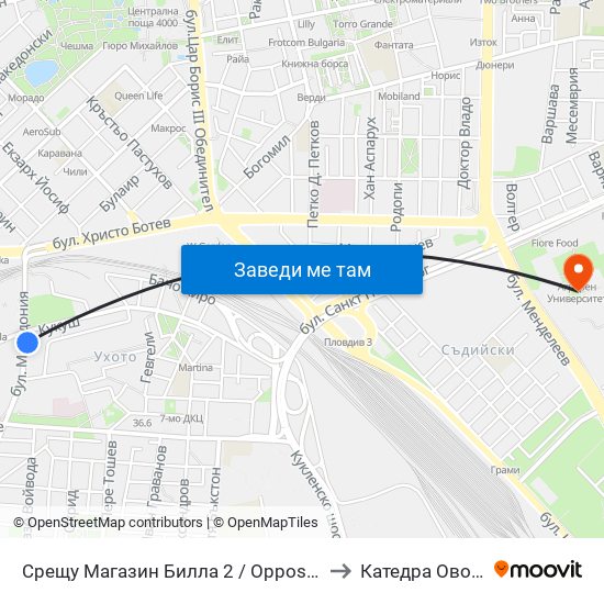 Срещу Магазин Билла 2 / Opposite Billa Store 2 (42) to Катедра Овощарство map