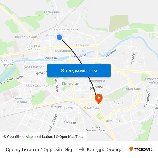 Срещу Гиганта / Opposite Giganta (52) to Катедра Овощарство map