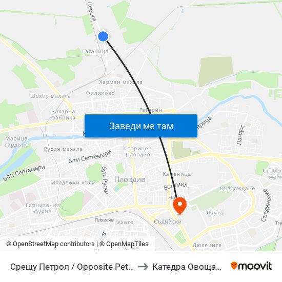 Срещу Петрол / Opposite Petrol (54) to Катедра Овощарство map