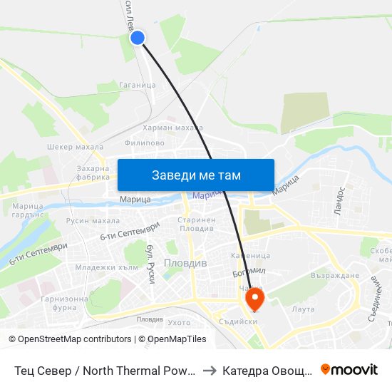 Тец Север / North Thermal Power Plant (55) to Катедра Овощарство map