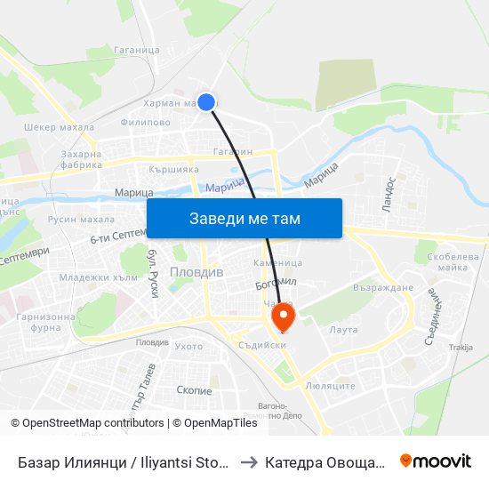 Базар Илиянци / Iliyantsi Store (225) to Катедра Овощарство map