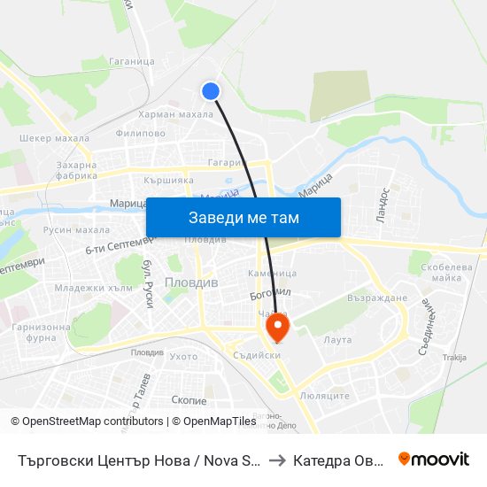 Търговски Център Нова / Nova Shopping Centre (228) to Катедра Овощарство map