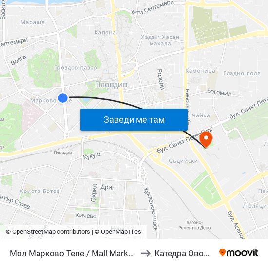 Мол Марково Тепе / Mall Markovo Tepe (168) to Катедра Овощарство map