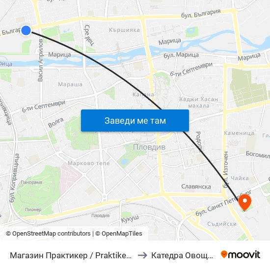 Магазин Практикер / Praktiker Store (97) to Катедра Овощарство map