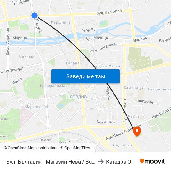 Бул. България - Магазин Нева / Bulgaria Blvd - Neva Store (99) to Катедра Овощарство map