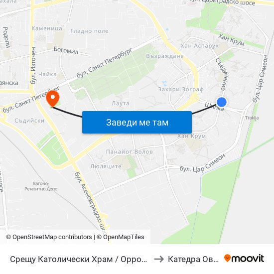 Срещу Католически Храм / Opposite Catholic Church (111) to Катедра Овощарство map