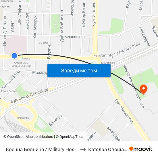 Военна Болница / Military Hospital (335) to Катедра Овощарство map