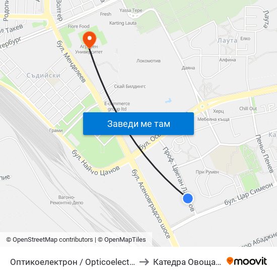 Оптикоелектрон / Opticoelectron (421) to Катедра Овощарство map