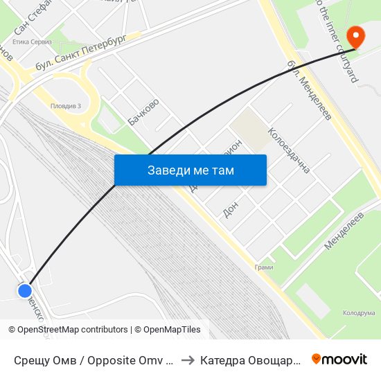 Срещу Омв / Opposite Omv (346) to Катедра Овощарство map