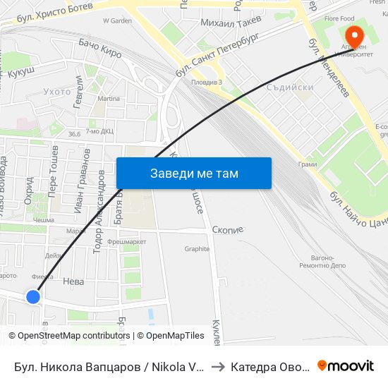 Бул. Никола Вапцаров / Nikola Vaptsarov Blvd. (68) to Катедра Овощарство map