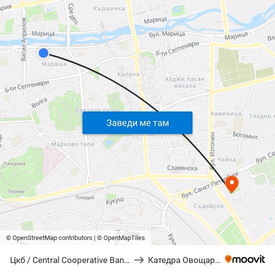 Цкб / Central Cooperative Bank (384) to Катедра Овощарство map