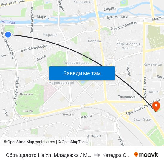 Обръщалото На Ул. Младежка / Mladezhka St. Turn Spot (1022) to Катедра Овощарство map
