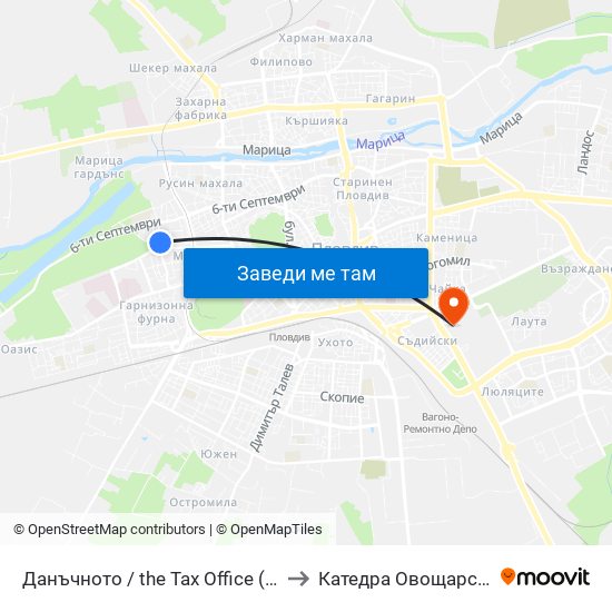 Данъчното / the Tax Office (268) to Катедра Овощарство map