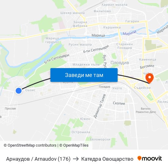 Арнаудов / Arnaudov (176) to Катедра Овощарство map