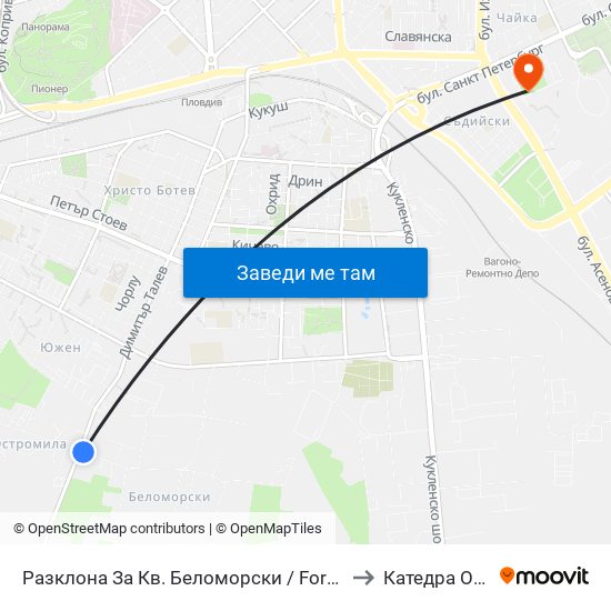 Разклона За Кв. Беломорски / Fork Road To Belomorski Qr (197) to Катедра Овощарство map