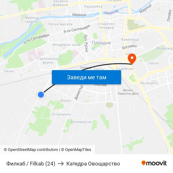 Филкаб / Filkab (24) to Катедра Овощарство map