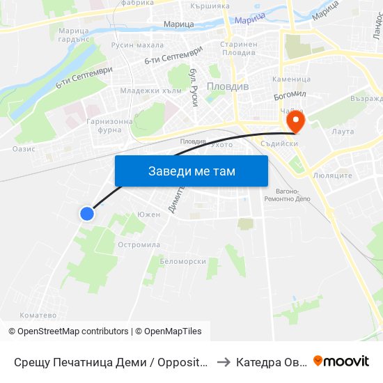 Срещу Печатница Деми / Opposite Demi Printing House (32) to Катедра Овощарство map